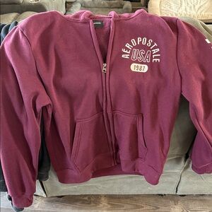 Aeropostale Burgundy Zip-Up Sweater